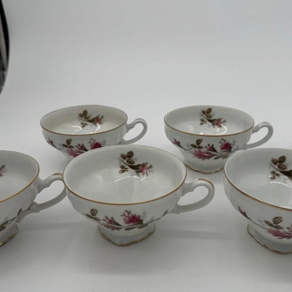 Vintage Royal Rose Fine China Japan Teacups Lot‎ Of 7 Pink Floral Gold Trim